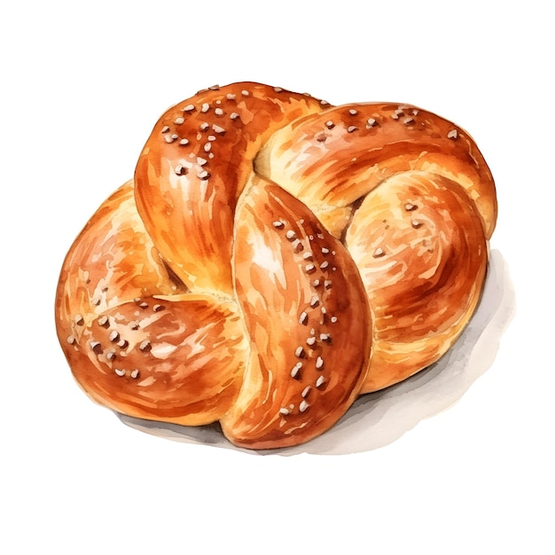 Artfully Twisted Pretzel Bread on Watercolor White Background