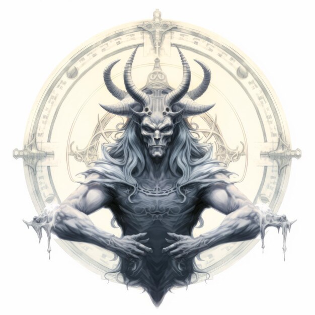 Photo artgerm style portrait of astaroth with horns in a circle