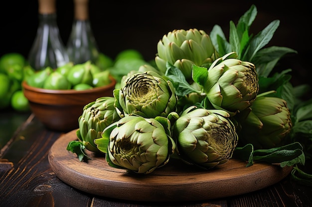 Artichoke flower buds Fresh and raw artichoke Generative AI