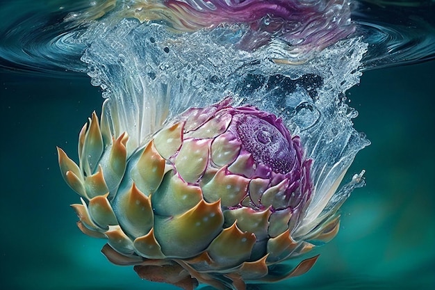 Artichoke in the water with a splash of generative ai