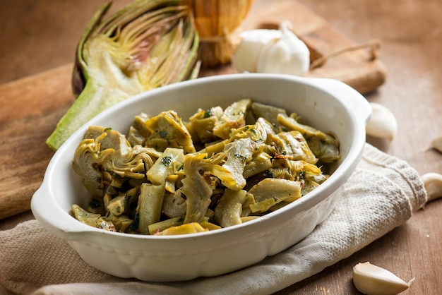 Artichoke with olive oil garlic and parsley