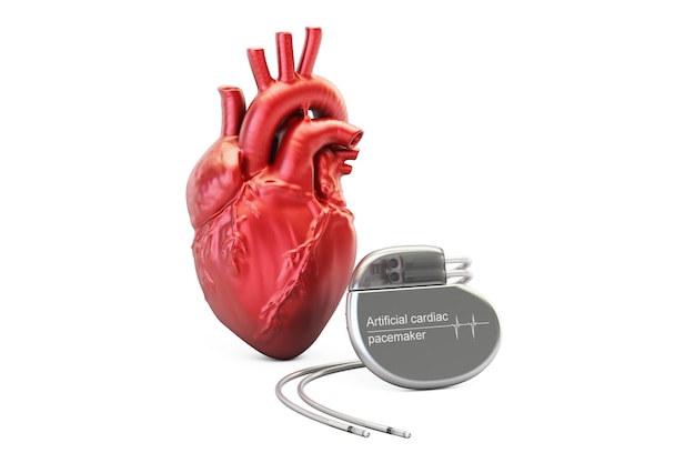 Artificial cardiac pacemaker with forbidden sign 3D rendering