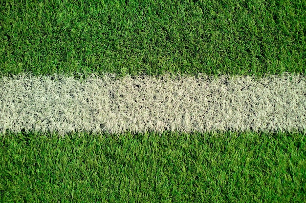 Artificial grass on football field with horizontal marking line