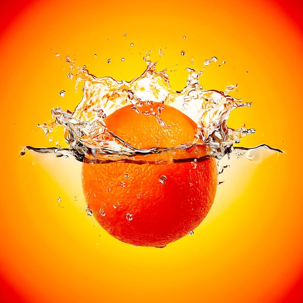 An artificial intelligence generated a realistic image of an orange splashing in the water