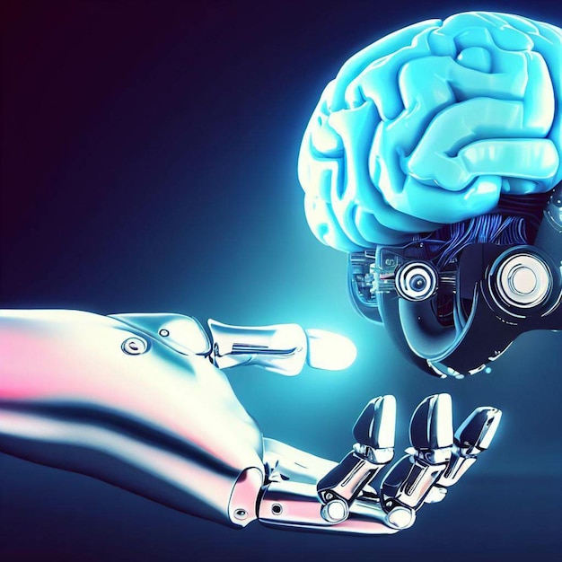 artificial intelligence hand holding human brain or ai technology background