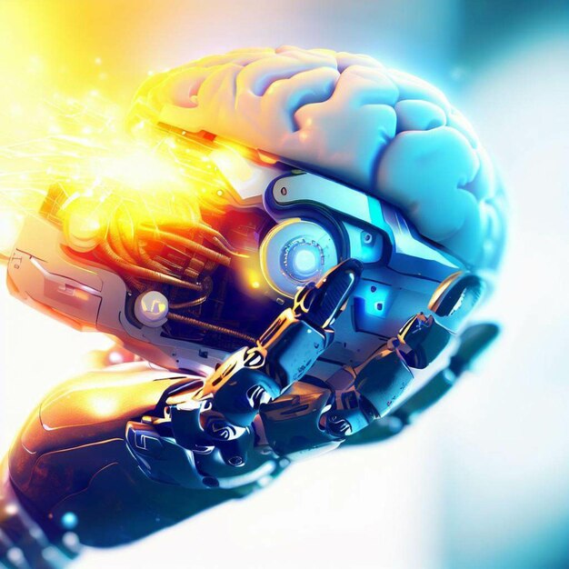 artificial intelligence hand holding human brain or ai technology background