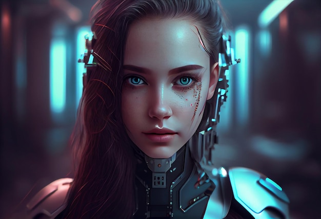 Artificial intelligence a humanoid cyber girl with Technology smart robot Ai Generate Ai