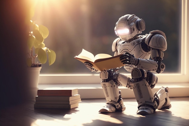 Artificial intelligence is selflearning A robot reads books AI generation