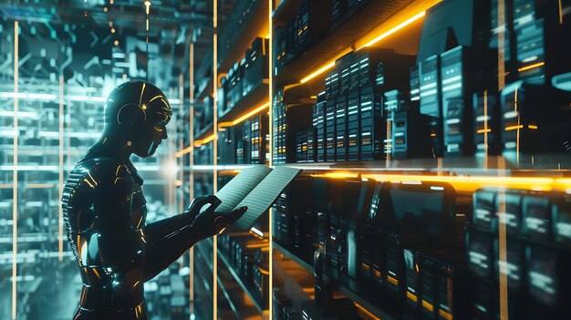 Artificial Intelligence Robot Reads in a Server Room