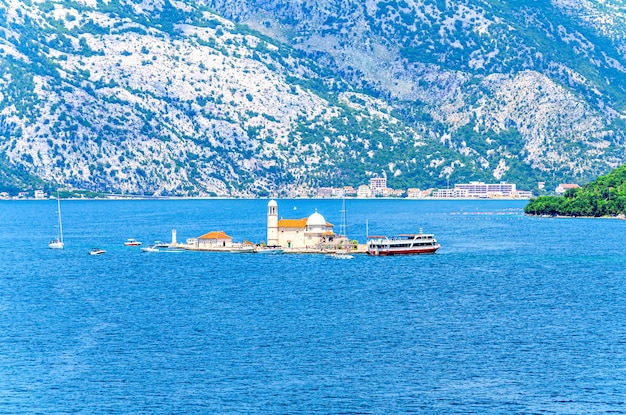 Artificial island of Our Lady of the Rocks, in the Bay of Kotor, Montenegro, Perast village.