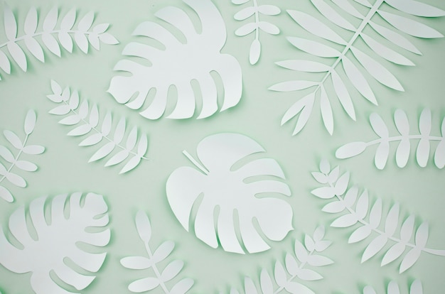 Artificial leaves paper cut style with grey background