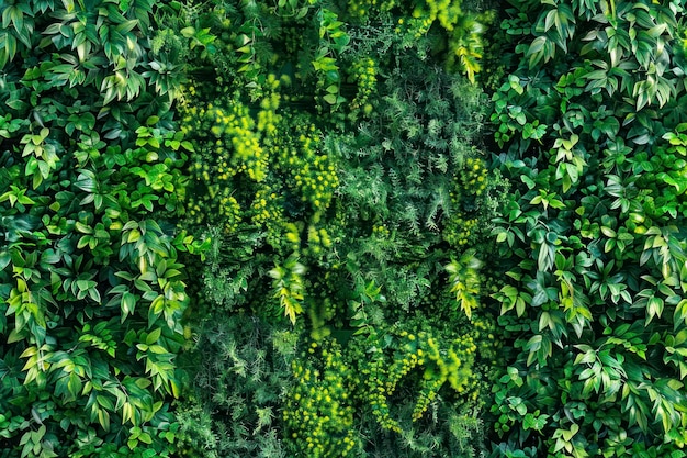 Artificial vertical green garden decoration on the wall for nature background