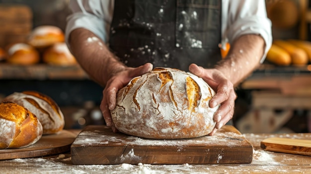 Photo artisan baker with fresh bread