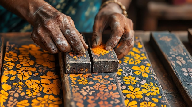 Artisan Block Printing on Fabric in Traditional Indian Style