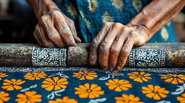 Artisan Block Printing on Fabric in Traditional Indian Style