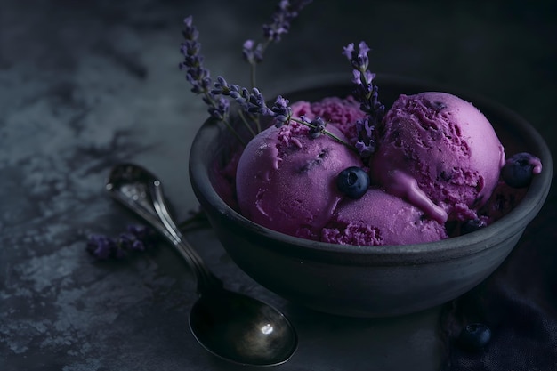 Photo artisan blueberry ice cream with lavender