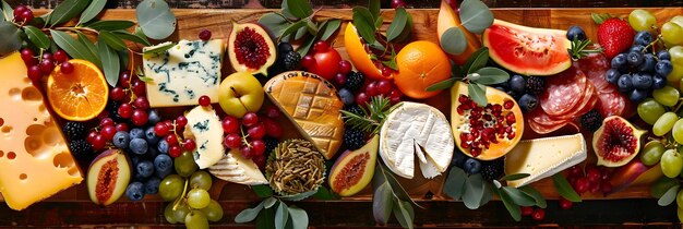 Artisan cheese board with assorted fruits