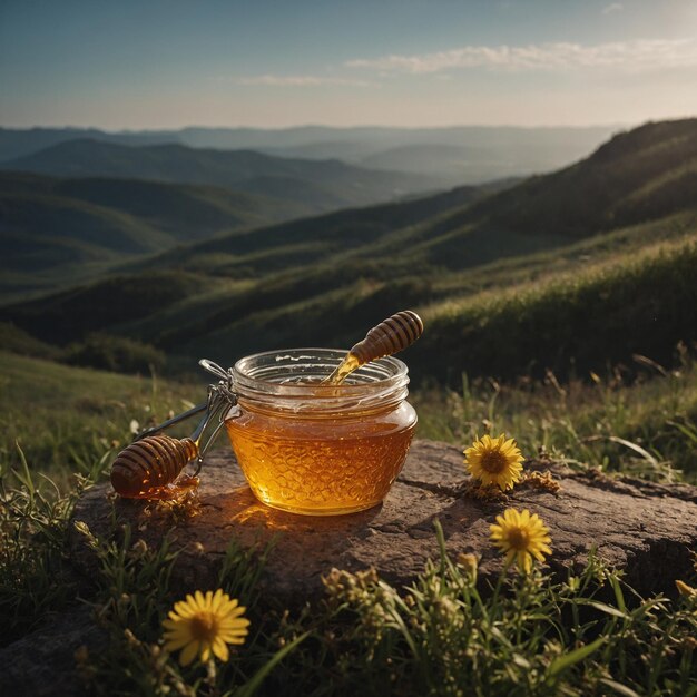 Photo artisan honey in a charming glass jar preserving its premium quality and rich flavor