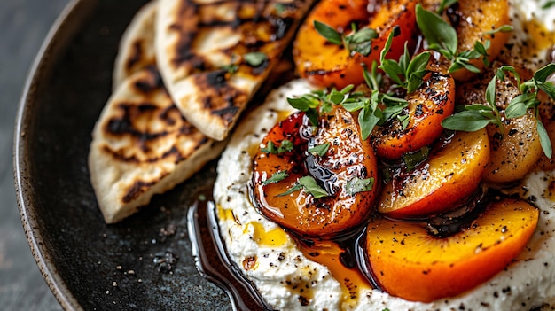 Artisan Style Presentation of Creamy Whipped Ricotta with Roasted Peppers and Fresh Herbs