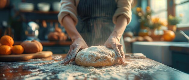 Photo artisanal bread making and home cooking in a cozy kitchen