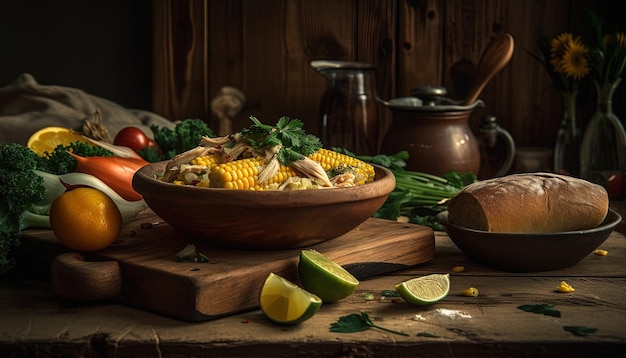 Artisanal caribbean food Colombian Ajiaco chicken soup