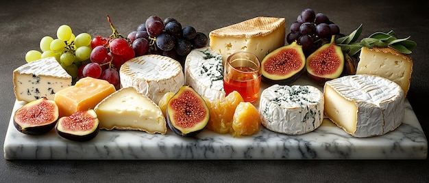 Photo artisanal cheese platter with fresh fruits