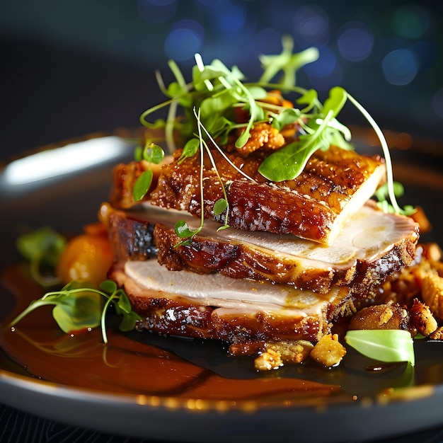 Artisanal Excellence Side View of Chefs Signature Roast Pork Celebrate artisanal excellence