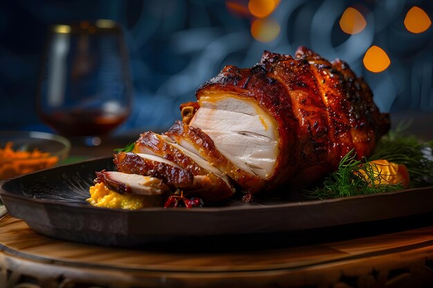 Artisanal Excellence Side View of Chefs Signature Roast Pork Celebrate artisanal excellence