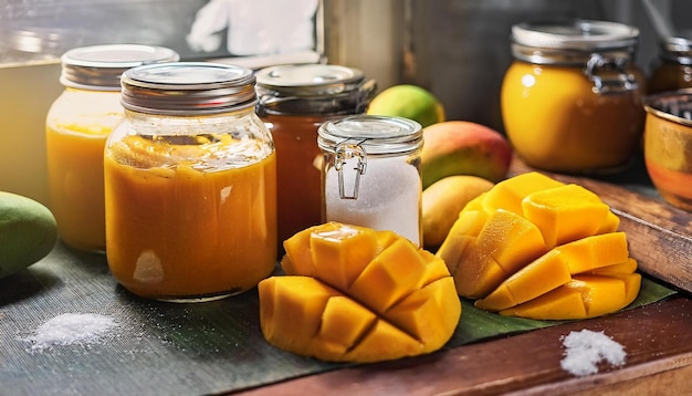 Artisanal Mango Jam Creation in Rustic Kitchen