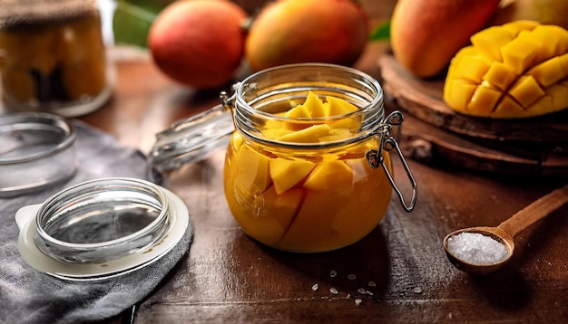 Artisanal Mango Jam Creation in Rustic Kitchen