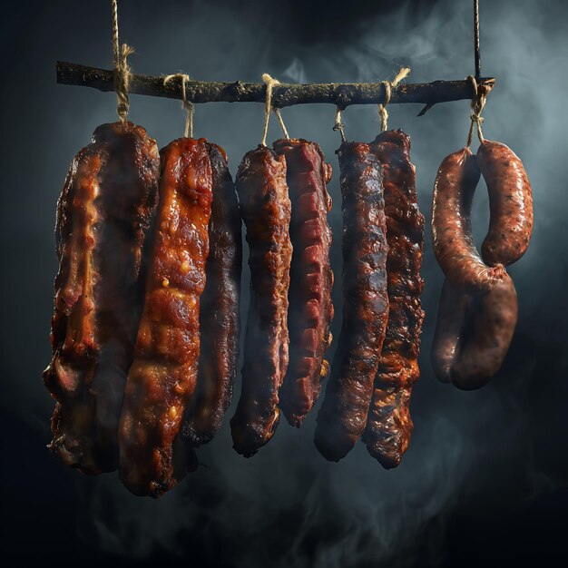 Photo artisanal smoked meats a culinary delight in amber hues