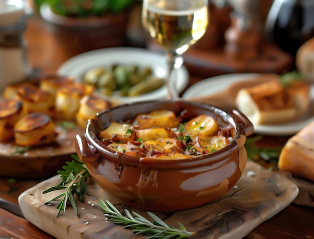 Photo artisanal tapas on rustic wooden surface