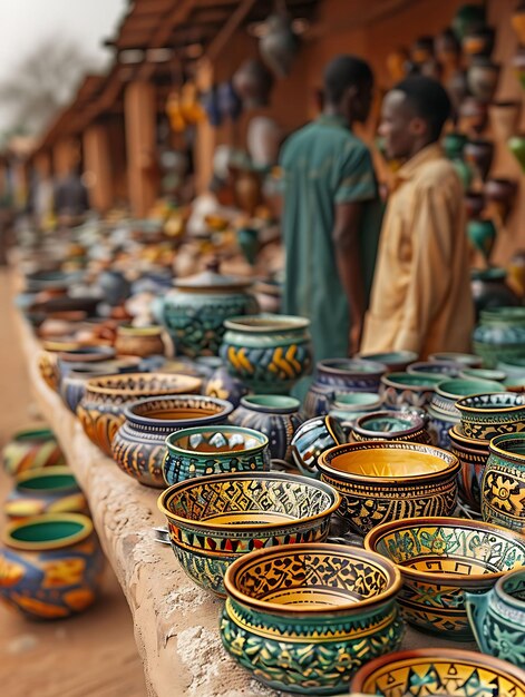 Artisans Selling Handcrafted Pottery at a Craft Market in Ma Traditional and Culture Market Photo