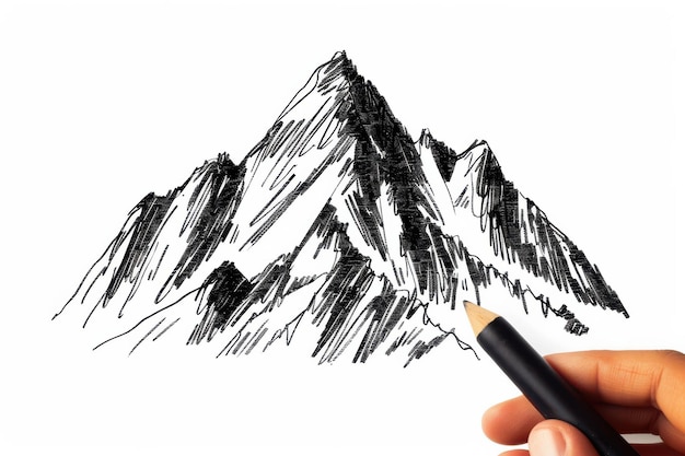 Photo an artist captures the beauty of majestic mountains through pencil sketching in a minimalist setting