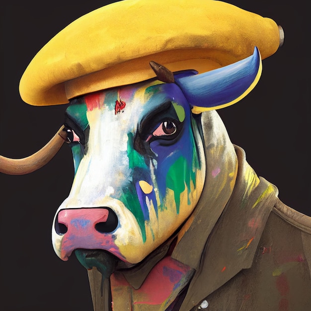 Artist cow with paint creative illustration