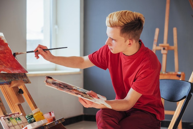 artist painting a picture in a studio