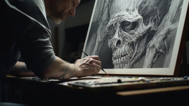 artist proudly presenting their hyperrealistic illustrations