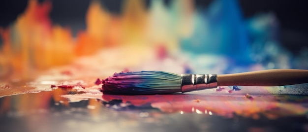 Artist's brush is dipped into the watercolor palette Generative AI