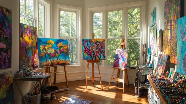 Photo artist39s retreat bright studio with vibrant creations