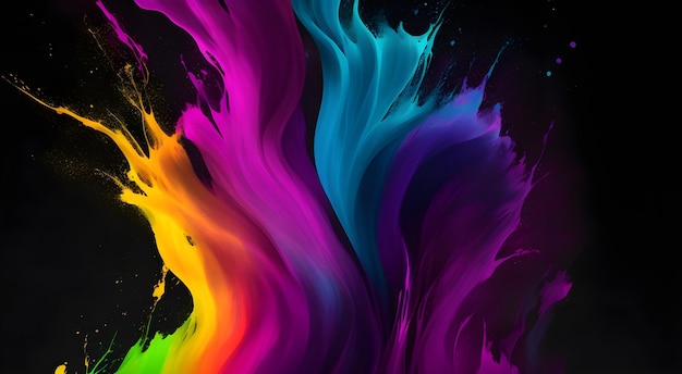 Artistic abstract black background with rainbow colour splash