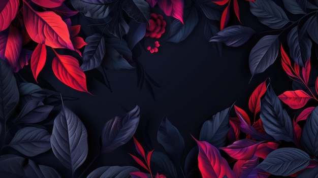 Artistic arrangement of dark and red leaves on a black background