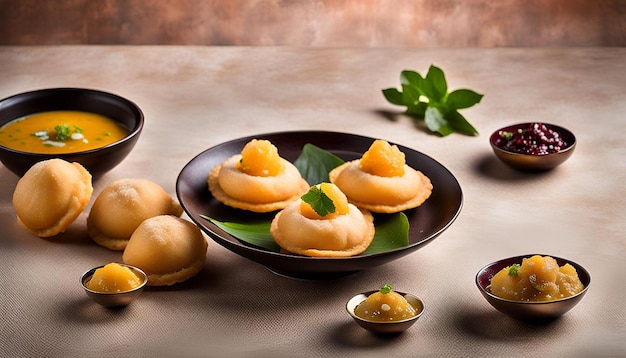 An artistic arrangement of pani puris on a platter