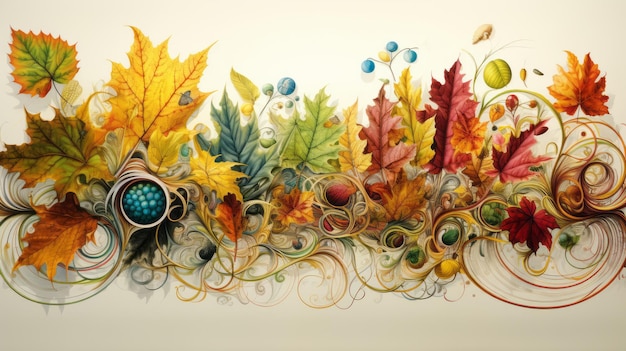 Artistic Autumn Leaves Illustrated Celebration of Fall