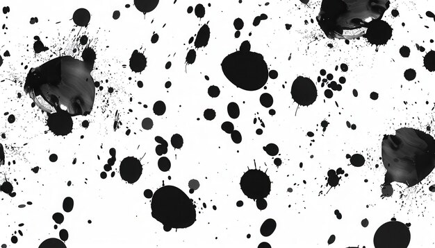 Photo artistic black ink splashes on white surface creating dynamic abstract background