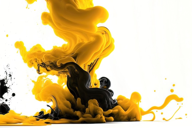 Artistic black and yellow ink banner with smoke effect generative ai