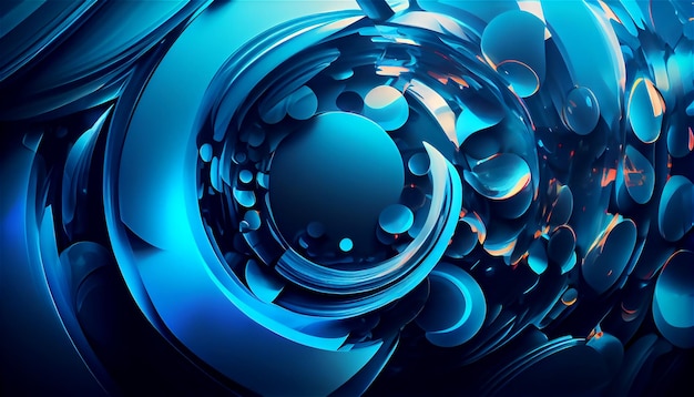 Artistic blue illustration with 3d shape