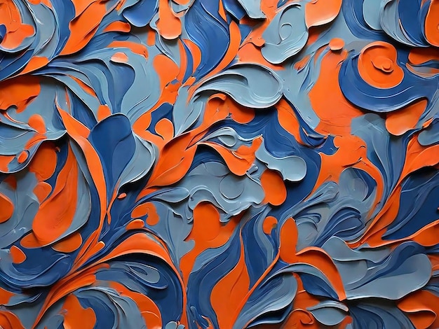 Artistic blue and orange acrylic paint pattern Modern wallpaper design