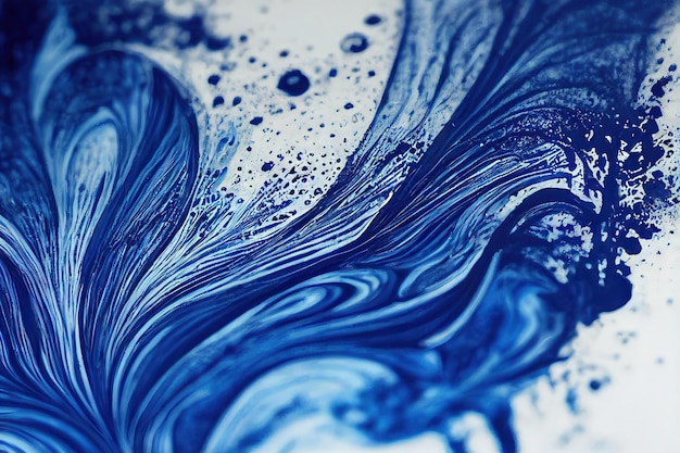 Artistic blue paint splash on white paper