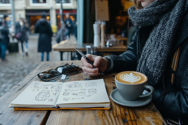 Artistic Break Drawing Inspiration at a Cafe