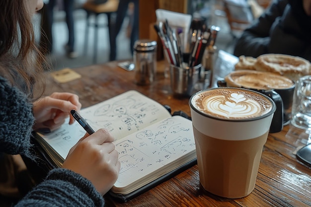 Artistic Break Drawing Inspiration at a Cafe